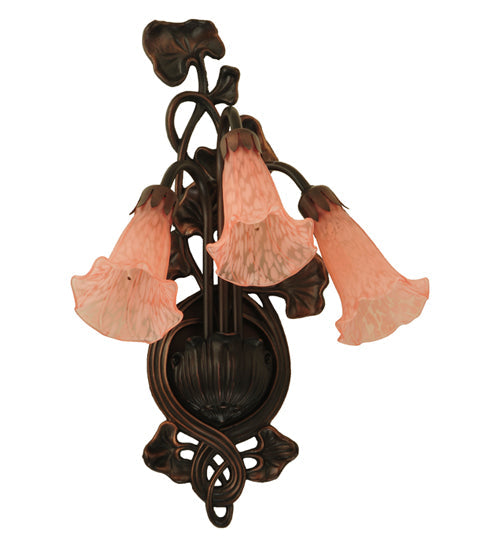 Meyda Lighting Pink Pond Lily 11" 3-Light Mahogany Bronze Wall Sconce With Pink Shade Glass