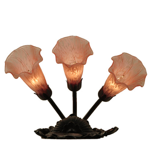 Meyda Lighting Pink Pond Lily 11" 3-Light Mahogany Bronze Wall Sconce With Pink Shade Glass