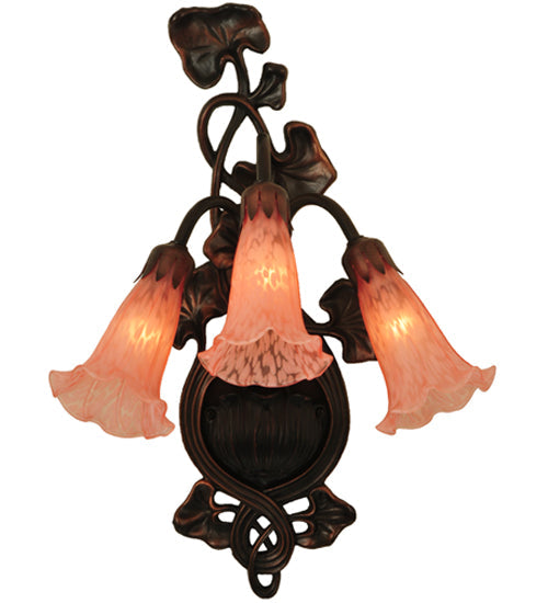 Meyda Lighting Pink Pond Lily 11" 3-Light Mahogany Bronze Wall Sconce With Pink Shade Glass