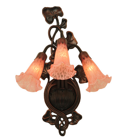 Meyda Lighting Pink Pond Lily 11" 3-Light Mahogany Bronze Wall Sconce With Pink Shade Glass