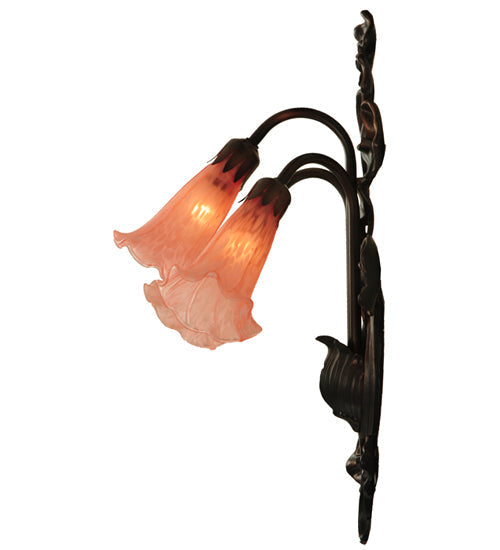 Meyda Lighting Pink Pond Lily 11" 3-Light Mahogany Bronze Wall Sconce With Pink Shade Glass