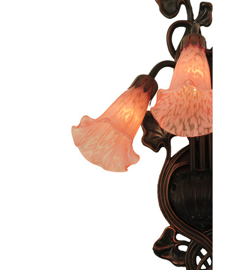 Meyda Lighting Pink Pond Lily 11" 3-Light Mahogany Bronze Wall Sconce With Pink Shade Glass
