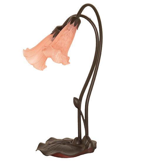 Meyda Lighting Pink Pond Lily 16" 2-Light Mahogany Bronze Accent Table Lamp With Pink Shade Glass
