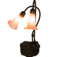 Meyda Lighting Pink Pond Lily 16" 2-Light Mahogany Bronze Accent Table Lamp With Pink Shade Glass