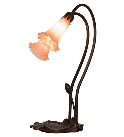 Meyda Lighting Pink Pond Lily 16" 2-Light Mahogany Bronze Accent Table Lamp With Pink Shade Glass