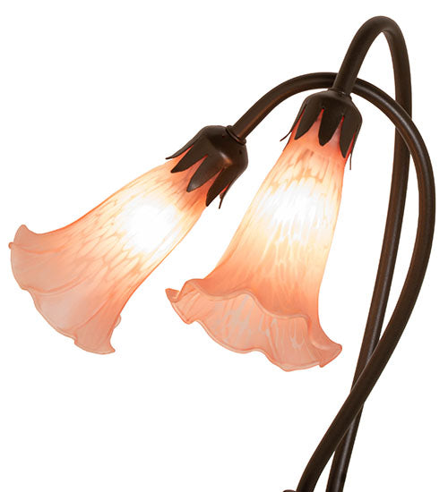 Meyda Lighting Pink Pond Lily 16" 2-Light Mahogany Bronze Accent Table Lamp With Pink Shade Glass