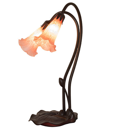 Meyda Lighting Pink Pond Lily 16" 2-Light Mahogany Bronze Accent Table Lamp With Pink Shade Glass