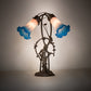 Meyda Lighting Pink Pond Lily 17" 2-Light Mahogany Bronze Trellis Girl Table Lamp With Pink & Blue Shade Glass