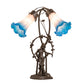 Meyda Lighting Pink Pond Lily 17" 2-Light Mahogany Bronze Trellis Girl Table Lamp With Pink & Blue Shade Glass