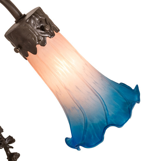Meyda Lighting Pink Pond Lily 17" 2-Light Mahogany Bronze Trellis Girl Table Lamp With Pink & Blue Shade Glass