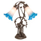Meyda Lighting Pink Pond Lily 17" 2-Light Mahogany Bronze Trellis Girl Table Lamp With Pink & Blue Shade Glass