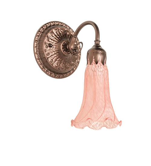 Meyda Lighting Pink Pond Lily 5" Mahogany Bronze Victorian Wall Sconce With Pink Shade Glass