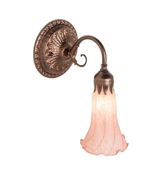 Meyda Lighting Pink Pond Lily 5" Mahogany Bronze Victorian Wall Sconce With Pink Shade Glass