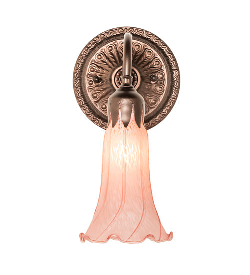 Meyda Lighting Pink Pond Lily 5" Mahogany Bronze Victorian Wall Sconce With Pink Shade Glass