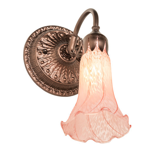 Meyda Lighting Pink Pond Lily 5" Mahogany Bronze Victorian Wall Sconce With Pink Shade Glass