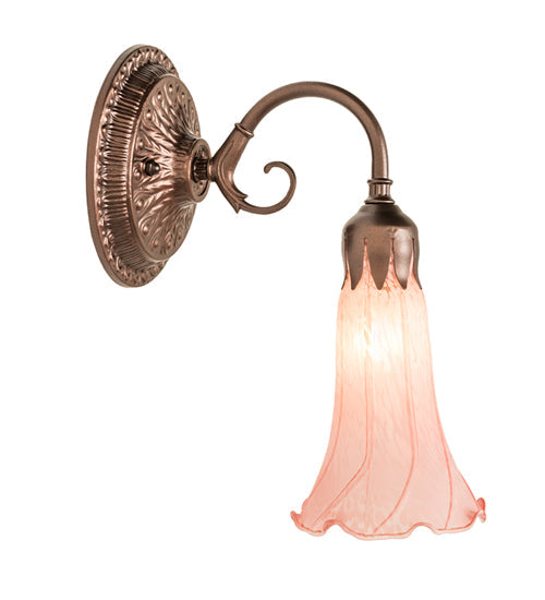 Meyda Lighting Pink Pond Lily 5" Mahogany Bronze Victorian Wall Sconce With Pink Shade Glass