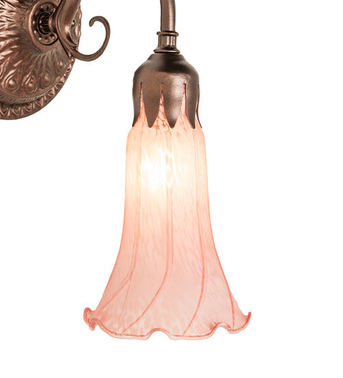 Meyda Lighting Pink Pond Lily 5" Mahogany Bronze Victorian Wall Sconce With Pink Shade Glass
