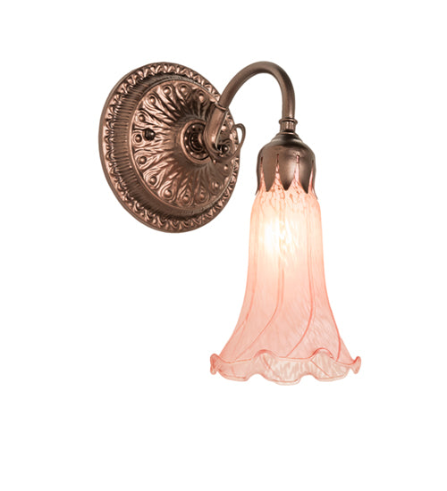 Meyda Lighting Pink Pond Lily 5" Mahogany Bronze Victorian Wall Sconce With Pink Shade Glass