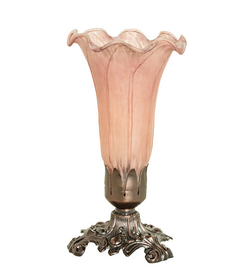 Meyda Lighting Pink Pond Lily 8" Mahogany Bronze Victorian Table Lamp With Pink Shade Glass