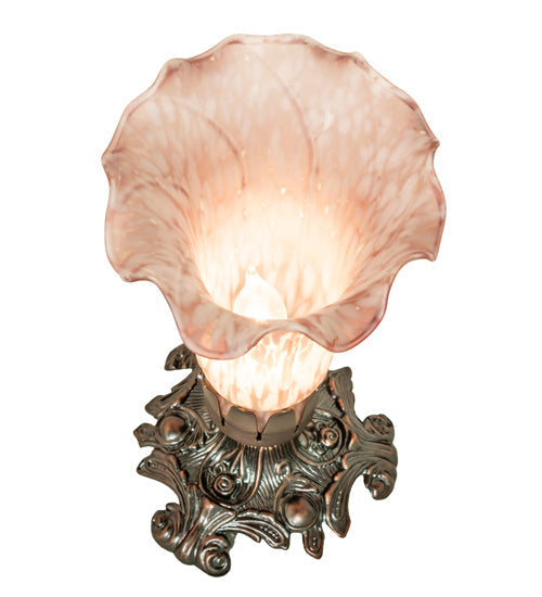 Meyda Lighting Pink Pond Lily 8" Mahogany Bronze Victorian Table Lamp With Pink Shade Glass