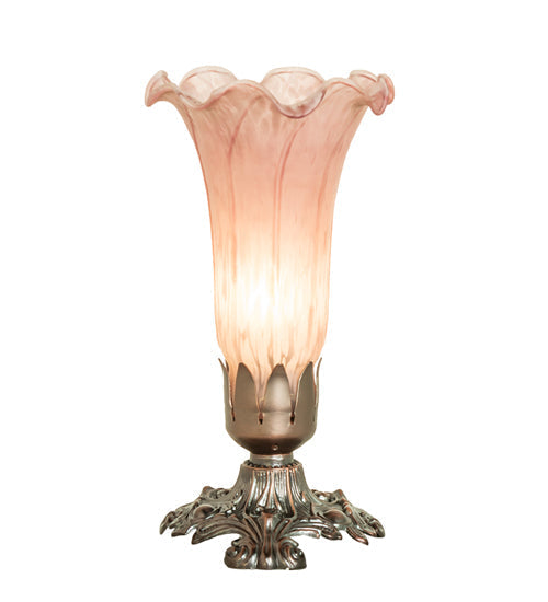 Meyda Lighting Pink Pond Lily 8" Mahogany Bronze Victorian Table Lamp With Pink Shade Glass