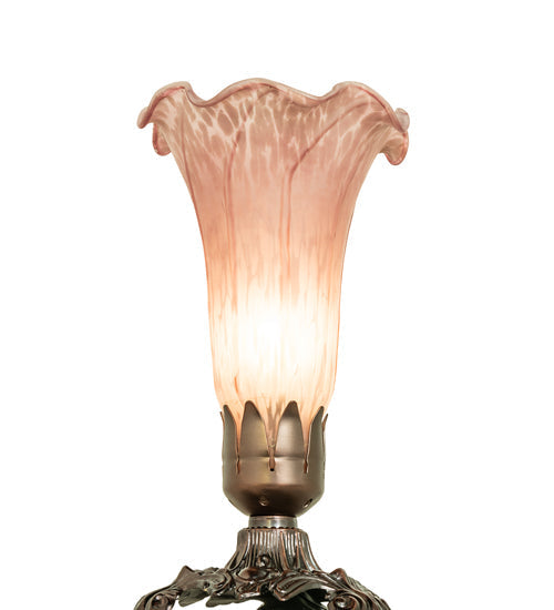 Meyda Lighting Pink Pond Lily 8" Mahogany Bronze Victorian Table Lamp With Pink Shade Glass