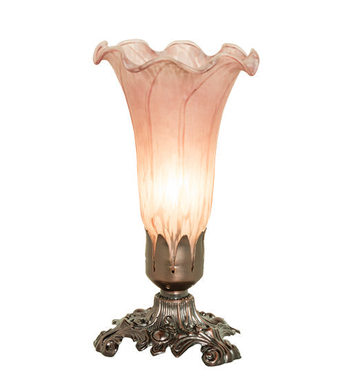 Meyda Lighting Pink Pond Lily 8" Mahogany Bronze Victorian Table Lamp With Pink Shade Glass