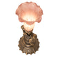 Meyda Lighting Pink Tiffany Pond Lily 13" Antique Bronze Twin Cherub Table Lamp With Pink Shade Glass