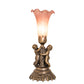 Meyda Lighting Pink Tiffany Pond Lily 13" Antique Bronze Twin Cherub Table Lamp With Pink Shade Glass