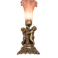 Meyda Lighting Pink Tiffany Pond Lily 13" Antique Bronze Twin Cherub Table Lamp With Pink Shade Glass