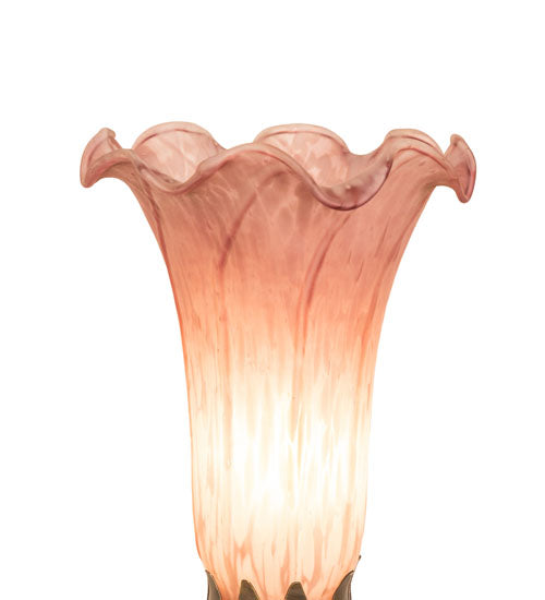 Meyda Lighting Pink Tiffany Pond Lily 13" Antique Bronze Twin Cherub Table Lamp With Pink Shade Glass