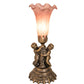 Meyda Lighting Pink Tiffany Pond Lily 13" Antique Bronze Twin Cherub Table Lamp With Pink Shade Glass
