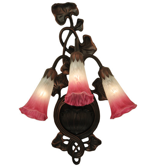 Meyda Lighting Pink/White Pond Lily 11" 3-Light Mahogany Bronze Wall Sconce With Pink & White Shade Glass