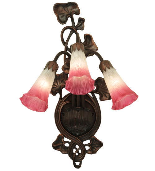 Meyda Lighting Pink/White Pond Lily 11" 3-Light Mahogany Bronze Wall Sconce With Pink & White Shade Glass