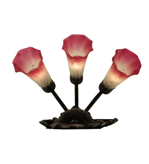 Meyda Lighting Pink/White Pond Lily 11" 3-Light Mahogany Bronze Wall Sconce With Pink & White Shade Glass