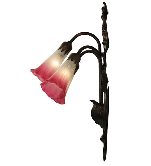 Meyda Lighting Pink/White Pond Lily 11" 3-Light Mahogany Bronze Wall Sconce With Pink & White Shade Glass