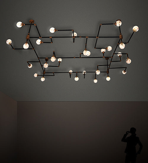 Meyda Lighting PipeDream 160" 28-Light Black & Gold Chandelier With Clear Shade Glass