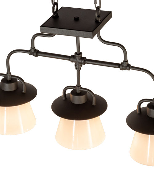 Meyda Lighting PipeDream 24" 3-Light Wrought Iron Vader Pendant Light With White Opal Shade Glass