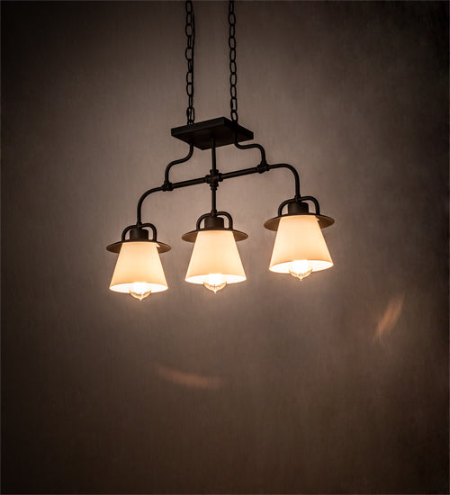 Meyda Lighting PipeDream 24" 3-Light Wrought Iron Vader Pendant Light With White Opal Shade Glass