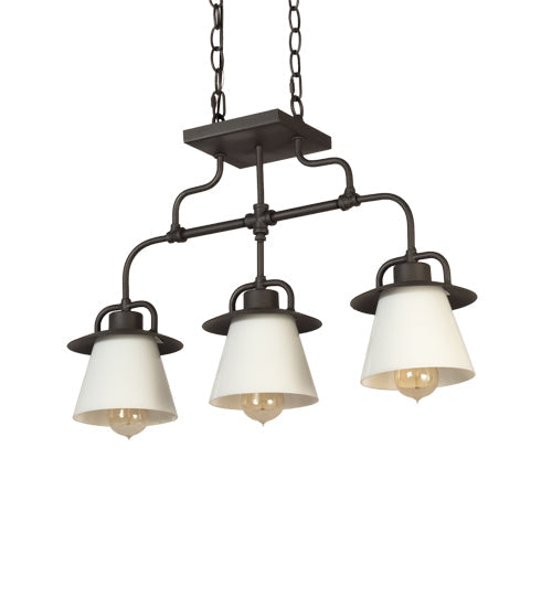 Meyda Lighting PipeDream 24" 3-Light Wrought Iron Vader Pendant Light With White Opal Shade Glass