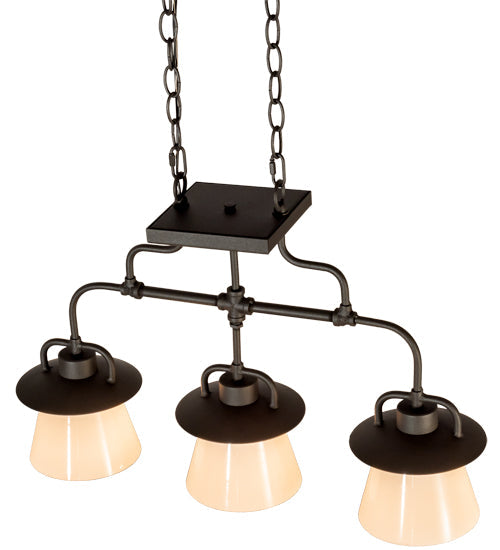 Meyda Lighting PipeDream 24" 3-Light Wrought Iron Vader Pendant Light With White Opal Shade Glass