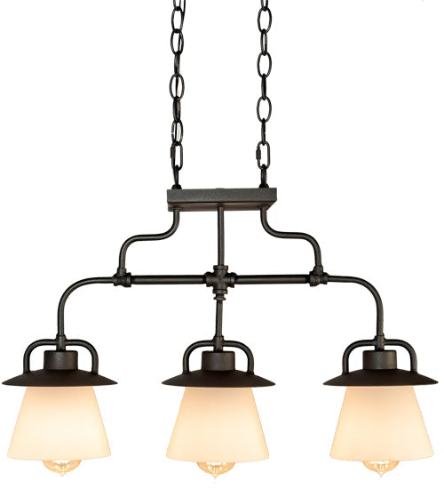 Meyda Lighting PipeDream 24" 3-Light Wrought Iron Vader Pendant Light With White Opal Shade Glass