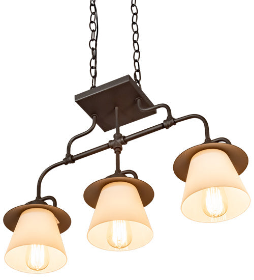 Meyda Lighting PipeDream 24" 3-Light Wrought Iron Vader Pendant Light With White Opal Shade Glass