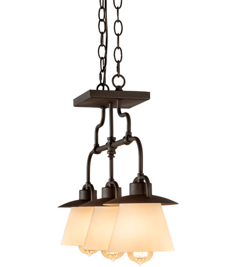 Meyda Lighting PipeDream 24" 3-Light Wrought Iron Vader Pendant Light With White Opal Shade Glass