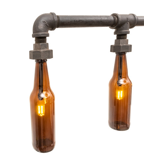 Meyda Lighting PipeDream 48" 6-Light Raw Steel Wall Sconce With Amber Bottle Shade Glass