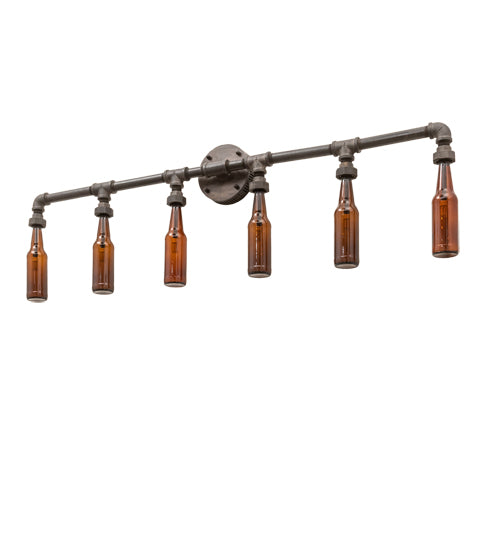 Meyda Lighting PipeDream 48" 6-Light Raw Steel Wall Sconce With Amber Bottle Shade Glass
