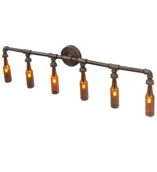 Meyda Lighting PipeDream 48" 6-Light Raw Steel Wall Sconce With Amber Bottle Shade Glass