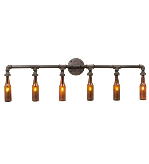 Meyda Lighting PipeDream 48" 6-Light Raw Steel Wall Sconce With Amber Bottle Shade Glass