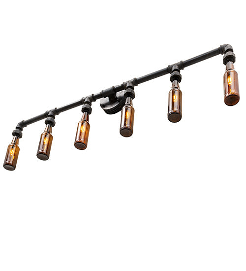 Meyda Lighting PipeDream 48" 6-Light Raw Steel Wall Sconce With Amber Bottle Shade Glass