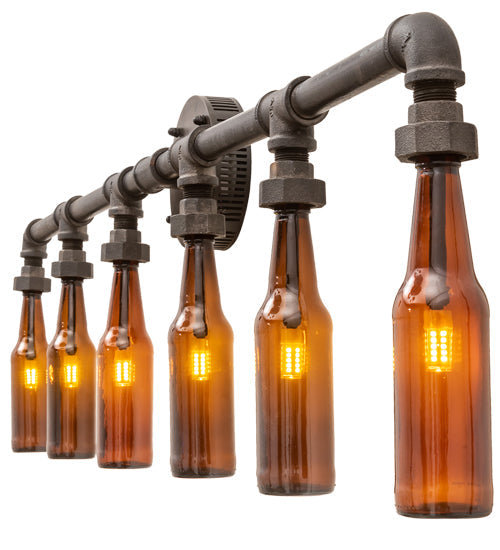 Meyda Lighting PipeDream 48" 6-Light Raw Steel Wall Sconce With Amber Bottle Shade Glass